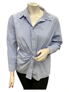 Alice Blue Pale Blue Tie-Front Button Down Shirt Size XL